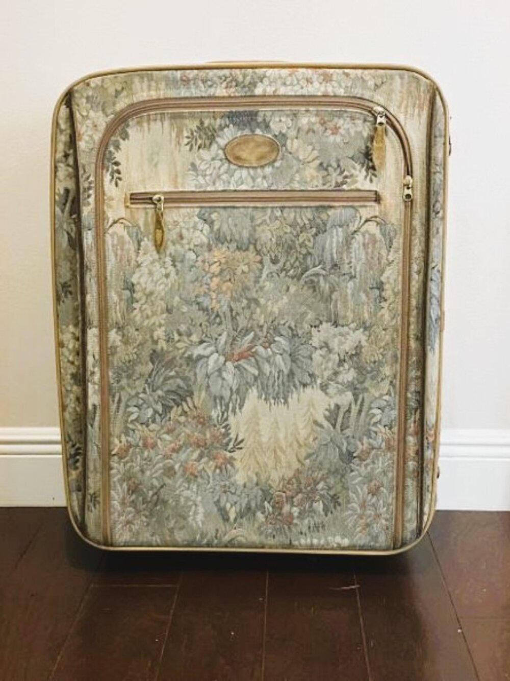Vintage French Luggage Co Paradise Tapestry Suede Suite Case